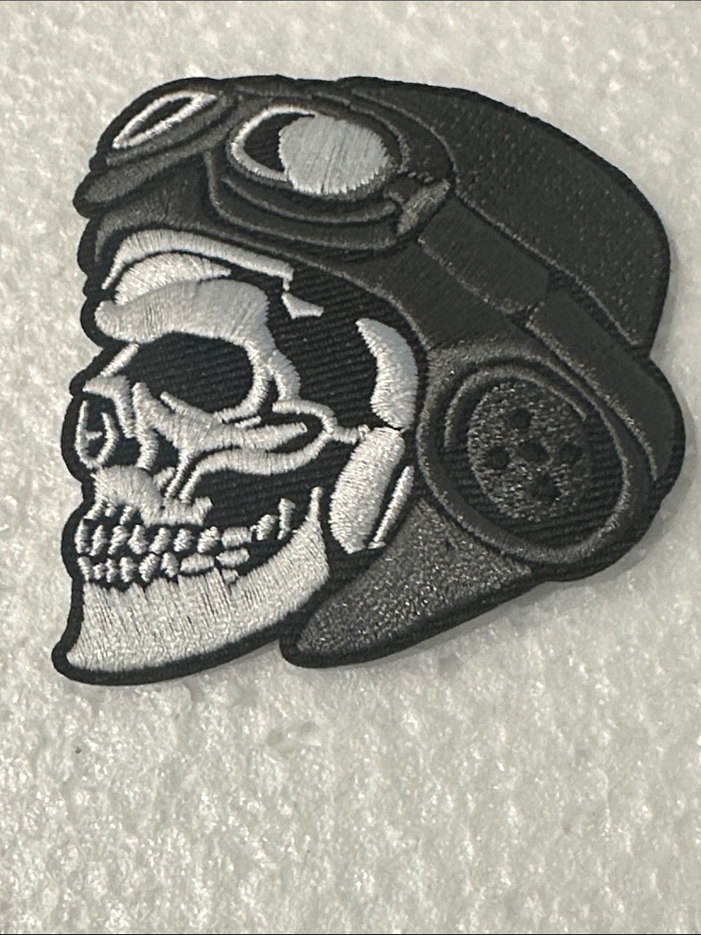 Black & White Pilot Skull Headphones Embroidered Patch